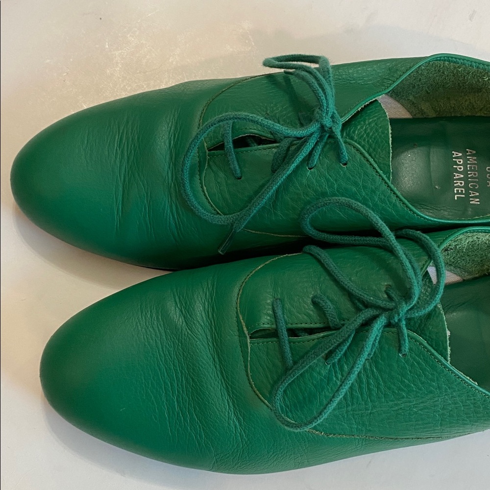 American Apparel Vintage Bobby Leather Lace-up Shoe Loafers Size 9 Green - Picture 12 of 16